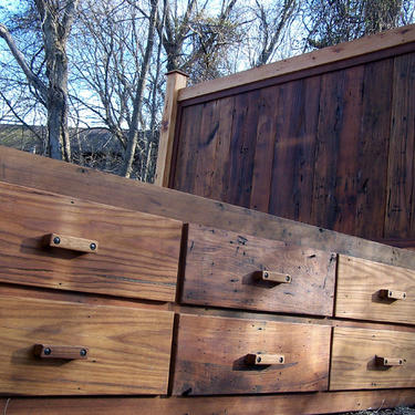 12 Drawer Rustic Reclaimed Wood Platform Storage Bed 