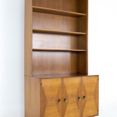 Ramseur Furniture Mid Century Inlaid Walnut Thin Bookcase Display Sideboard Credenza Buffet and Hutch - mcm 