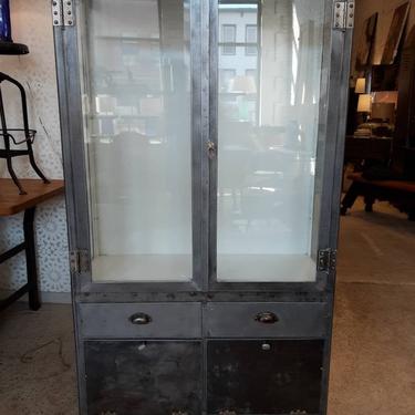 Vintage industrial stripped steel antique medical cabinet 