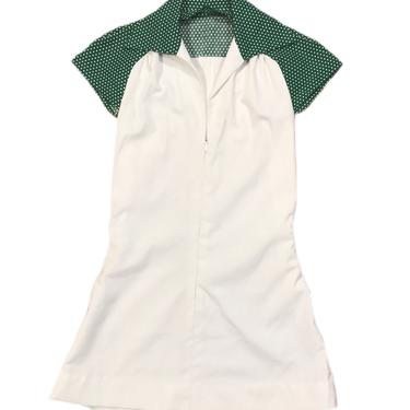 (XS) 1960’s Green Polka Dot White Mini Dress 061721 SO