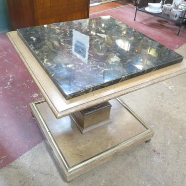 Vintage MCM marble top square pedestal table