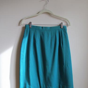 60s Union Label Teal Pencil Skirt M 28 Waist 