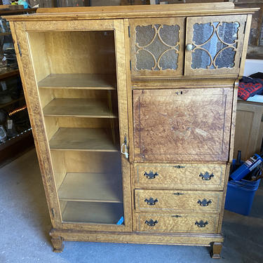 Antique Birdseye Maple Secretary/Curio Cabinet 58”x42.5”x14”D