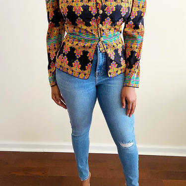 Reconstructed Vibrant Print Fitted Blazer - S/M 
