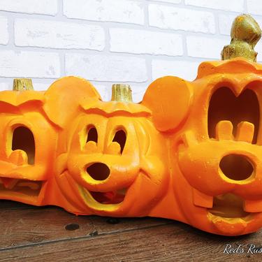 Vintage Lighted Halloween Pumpkin Mickey Donald Duck and Goofy Jack O Lantern 