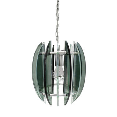Chandelier In Chrome And Glass In The Style of Fontana Arte 1970s