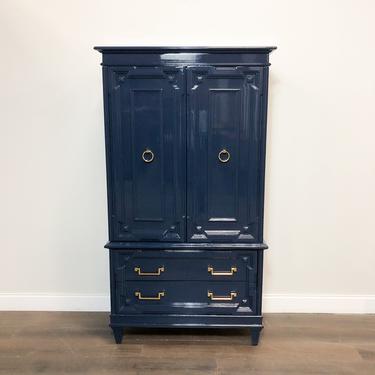 AVAILABLE: Navy Lacquered Armoire / Chest of Drawers 
