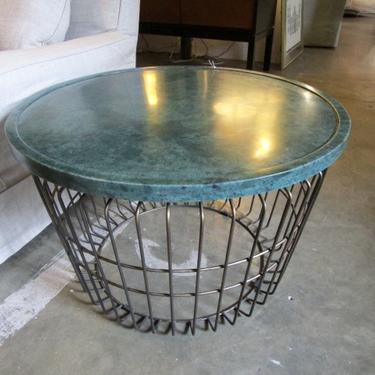 ROUND IRON AND GREEN MARBLE TOP COCKTAIL TABLE