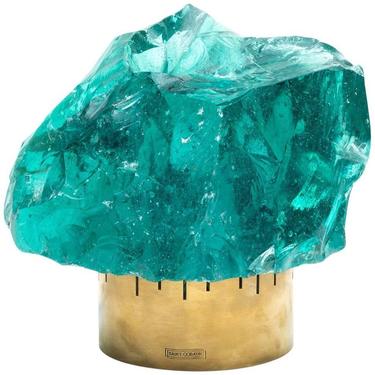 Chiseled Green Crystal Table Lamp, Italy, 2016