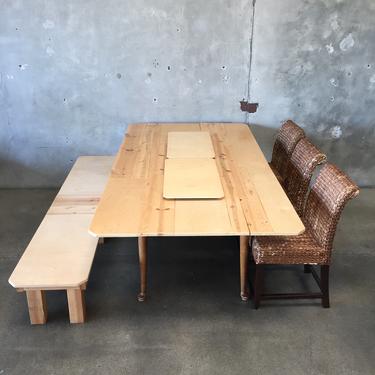 Custom Wood Dining Table with Bench and Sea Grass Chairs