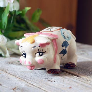 Piggy Bank Pig Ceramic Coin Saving Vintage Wise Money Old Glass Cute Pigs Decor 