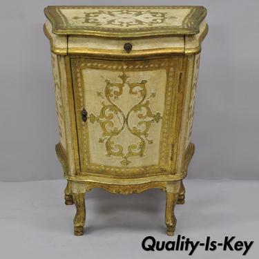 Vintage Italian Florentine Gold Gilt &amp; Cream Small Cabinet Chest Side Table