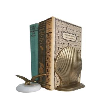 Vintage Solid Brass Clamshell Bookends (Set)