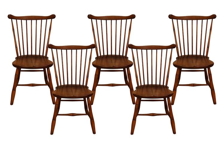 Five Stickley Fan Back Windsor Bamboo Turned Chairs 