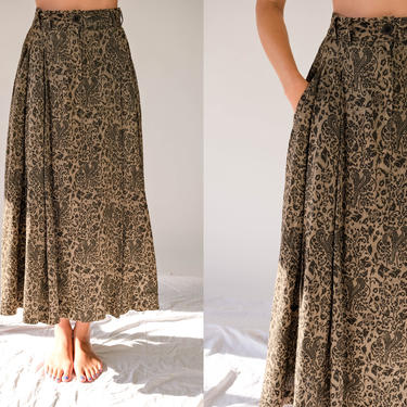 Vintage 80s LAUREL by Escada Espresso High Waisted Prairie Skirt w/ Winged Lion Print | Made in W. Germany | 1980s ESCADA Designer Skirt 