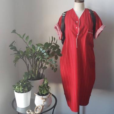 Vintage Red and White Stripe Baseball Dress| 1990s Uniform Dress 