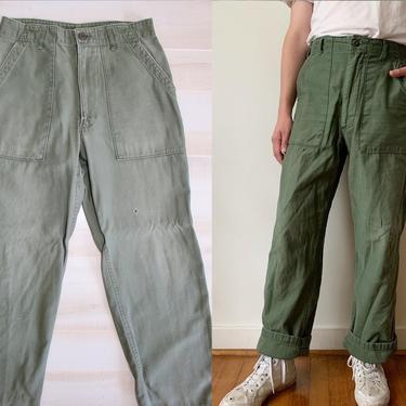 Vintage Army Pants, Green, Workwear, Utility Trousers, OG-107, Military, Vietnam, Sateen 