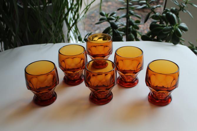 Lovable Set of 6 Viking Georgian Honey Comb Swedish Scandinavian Heavy Glass Tumblers Cocktail Glasses Amber 