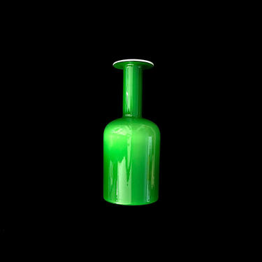 Vintage Mid Century Modern HOLMEGAARD Carnaby 17&amp;quot; Green &amp; White Cased Art Glass Bottle GULVVASE Vase Danish Denmark Otto Brauer Scandinavian 