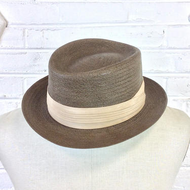 Size 7 1/2 Vintage 1950s 1960s Brown Straw Hat for George I. Eakle of Philadelphia 