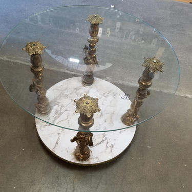 Ornate Round Glass Top Table 26 (diameter) x 21