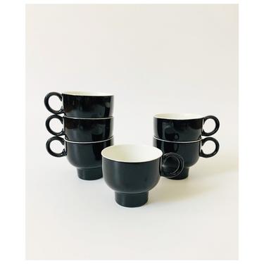 Mid Century G Meakin Black Mugs / Set of 6 