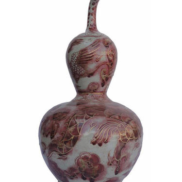 Chinese Feng Shui Porcelain Dragon Phoenix Gourd Calabash Shape Display mh175E 