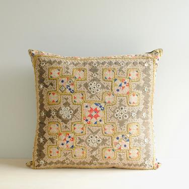 Vintage Indian Throw Pillow, Banjara Pillow with Mirrors, 18&amp;quot; x 19&amp;quot; 