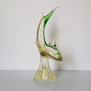 Vintage Hand-Blown Art Murano Glass Dolphin Sculpture. 