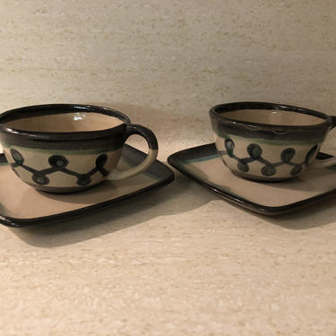 Glidden Handpainted Pottery Cup And Saucer Pair 
