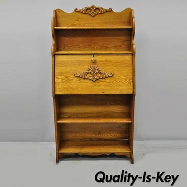 Antique Victorian Golden Oak Wood Larkin Secretary Bookcase Slant Front Desk