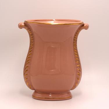 vintage art deco ceramic vase in blush pink with gold details 