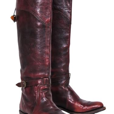 Frye - Burgundy Marbled Leather Knee High Boots w/ Buckles Sz 7