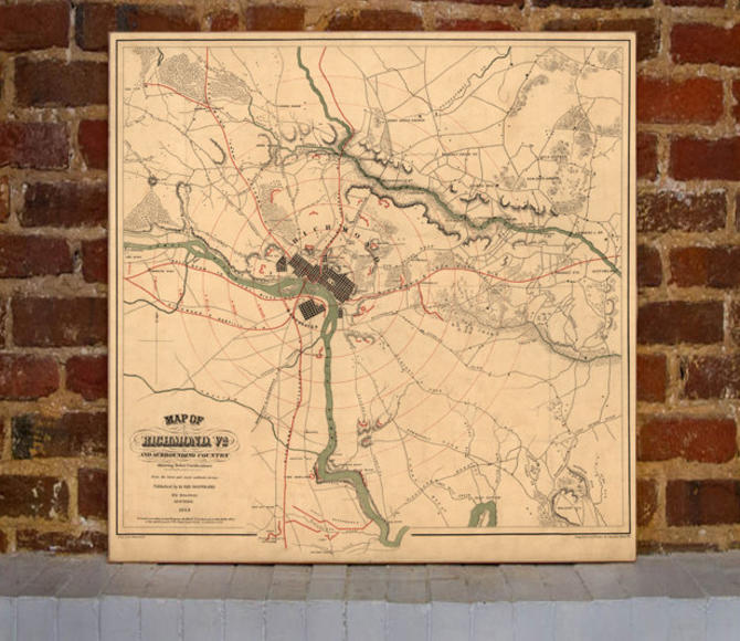 1864 Richmond Vintage Map Canvas Print 