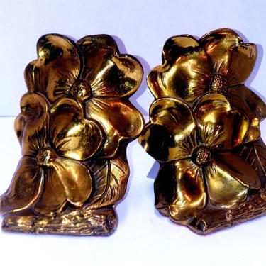 Solid Brass Bookends with Floral motif 