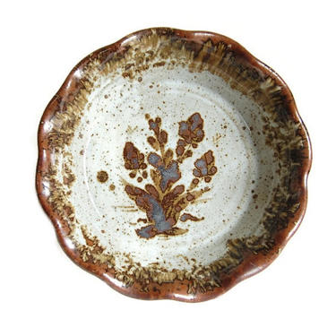 Folk Art Tole Stoneware Bowl Vintage Handmade Studio Art Pottery Fluted Serving Dish Ceramic Rustic Home Decor Housewares Wedding Gift 