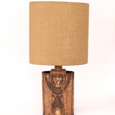 Roger Capron French Ceramic Table Lamp Figural Incised Decoration