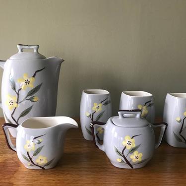 Weil Ware 1940s California Pottery Blossom Grey Tea Service Set 