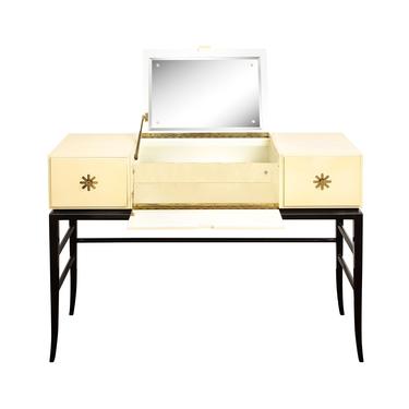 Tommi Parzinger Rare Illuminated Vanity in Ivory and Black Lacquer 1960s