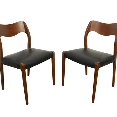 Moller 71 Dining Chairs  Set of 6 Teak Dining Chairs Black Leather Seats Denmark Danish Modern 