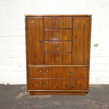 Campaign Dresser Chest of Drawers Vintage Mid Century MCM Drexel Wood Bureau Armoire Media Console Chinoiserie Asian  CUSTOM PAINT Avail 