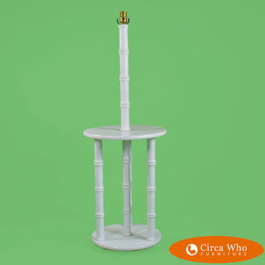 Faux Bamboo White Floor Lamp With Table