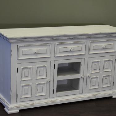 Rustic White Solid Wood Distressed 56 inch White TV Stand / Media Console 