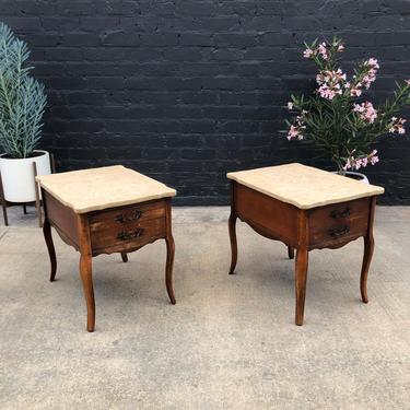 Vintage French Provincial End Tables with Marble Tops, 1960’s 