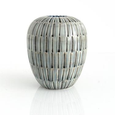 Gertrud Lonegren textured neutral blue and gray vase, Rorstrand, 1940's
