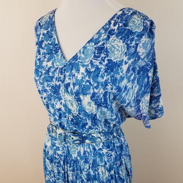 Vintage 1950's Nylon Floral Dress / 50s Plus Size Day Dress L 
