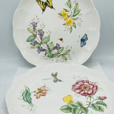 2 Lenox Butterfly Meadow Dinner Plates 10.75&quot; Dragon Fly & Fritillary - Nice condition 