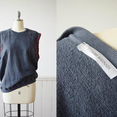Balmain Gray Cotton Sweatshirt (Sleeveless) | Vintage Pierre Balmain | M/L 