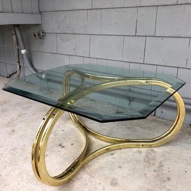 Midcentury Brass and Glass Ribbon Table