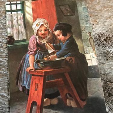 Antique Austrian Postcard, Early 1900s, Beautiful Painting of Children 